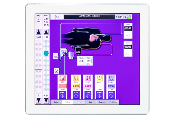 Touch screen display serves as both a safety monitor and as the central interface for the system components.